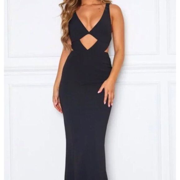 White Fox Black Cannes Women Cut-Out Front Halter Gown Size XS NWT - Picture 1 of 10
